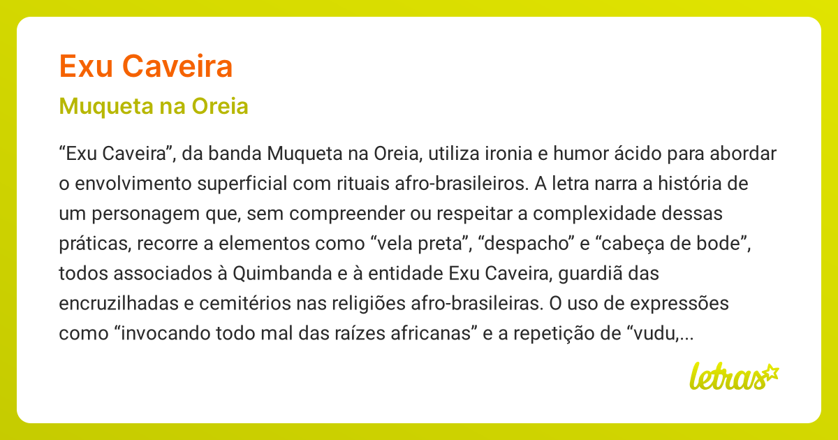 Significado da música EXU CAVEIRA (Muqueta na Oreia) - LETRAS.MUS.BR