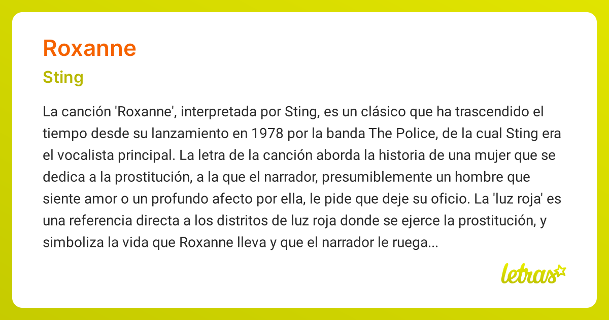 Significado de la canción ROXANNE (Sting) - LETRAS.COM