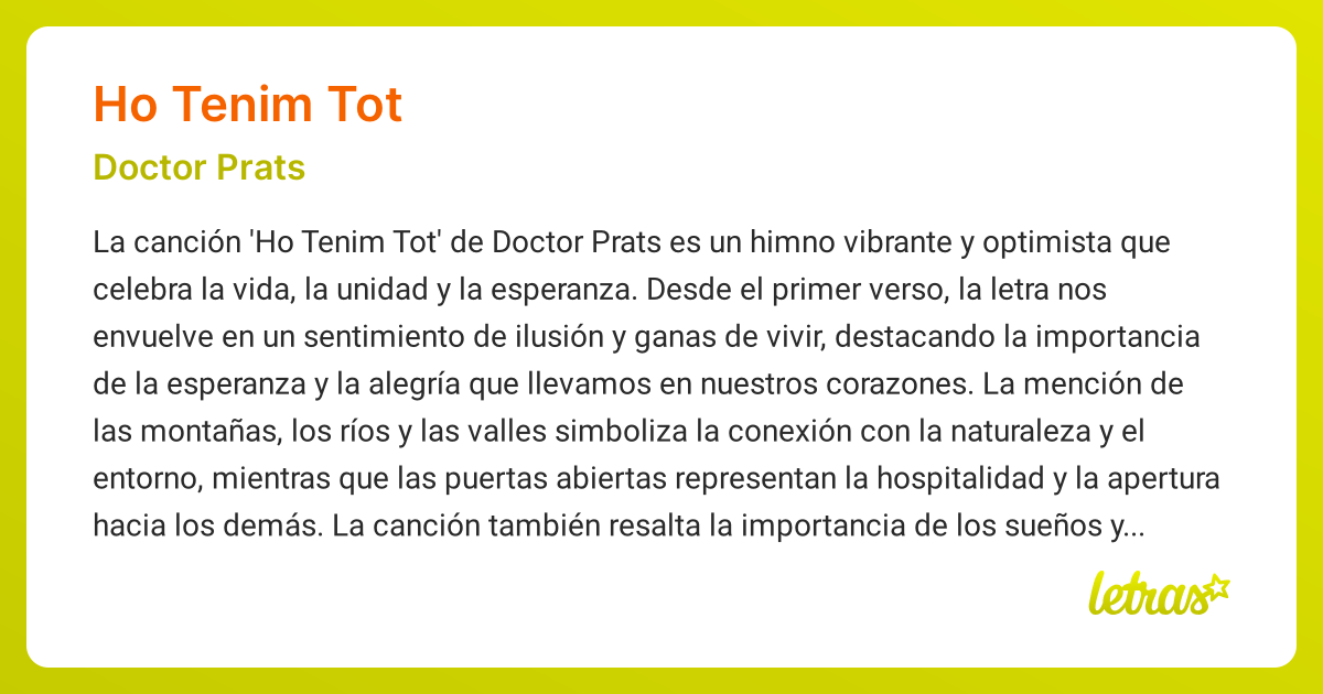 Significado de la canción HO TENIM TOT (Doctor Prats) - LETRAS.COM