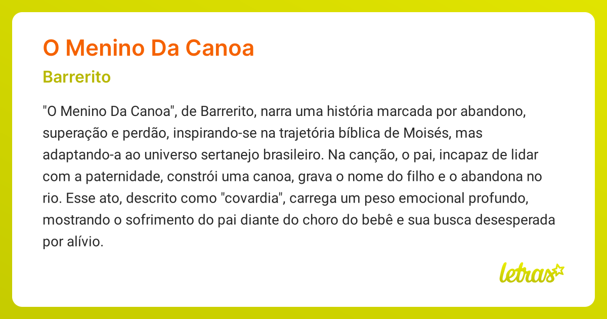 Significado da música O MENINO DA CANOA (Barrerito) - LETRAS.MUS.BR