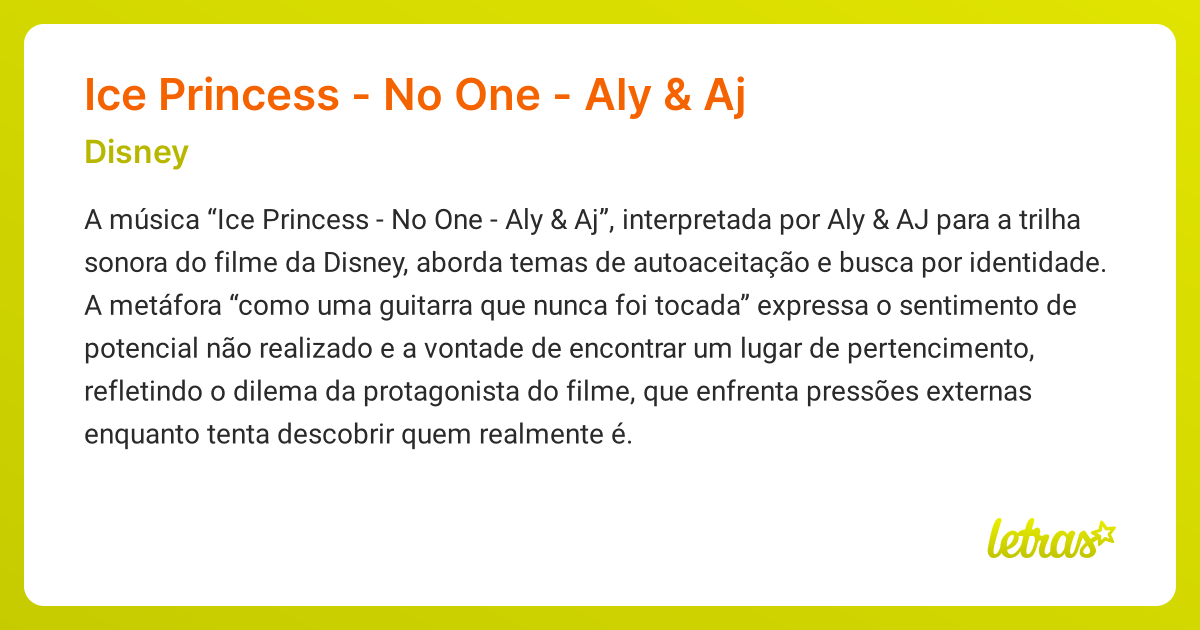 Significado da música Ice Princess - No One - Aly & Aj (Disney ...