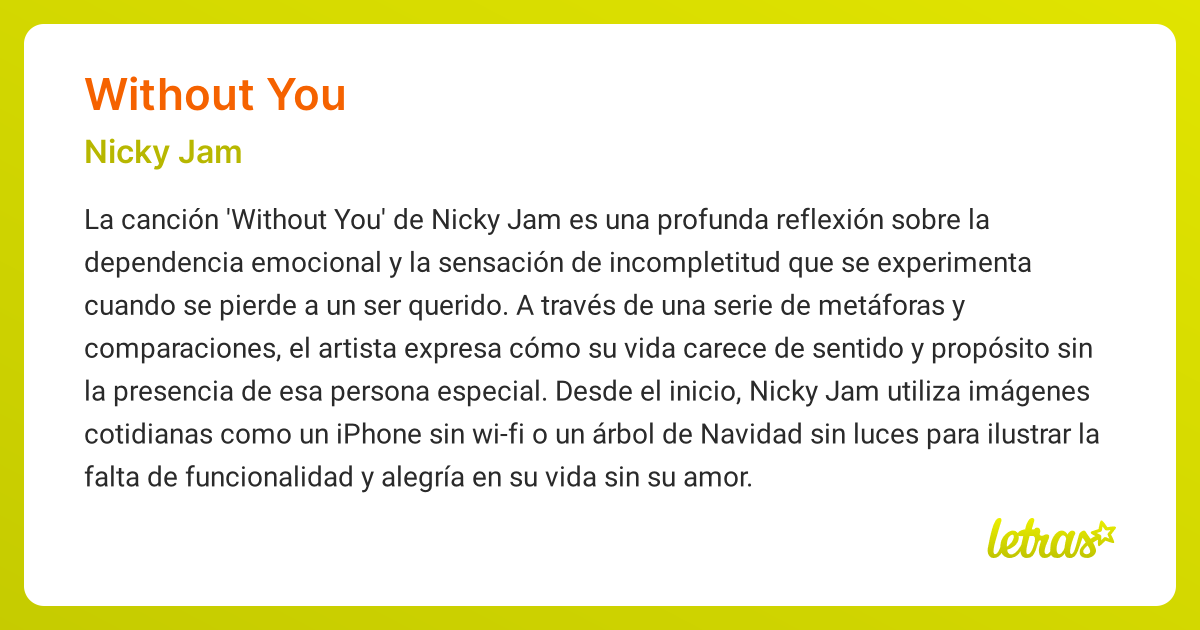 Significado de la canción WITHOUT YOU (Nicky Jam) - LETRAS.COM
