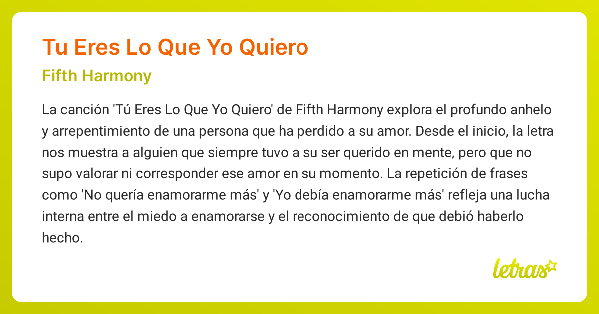 Significado de la canción TU ERES LO QUE YO QUIERO (Fifth Harmony ...