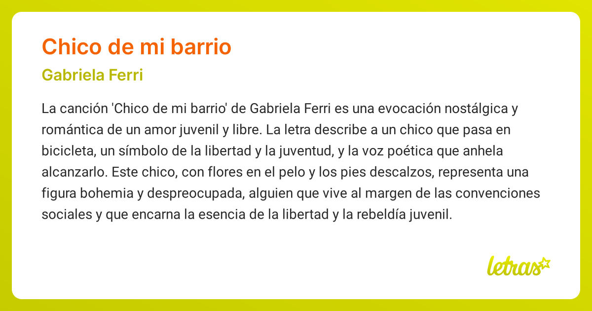 Significado de la canci n chico de mi barrio gabriela ferri letras com