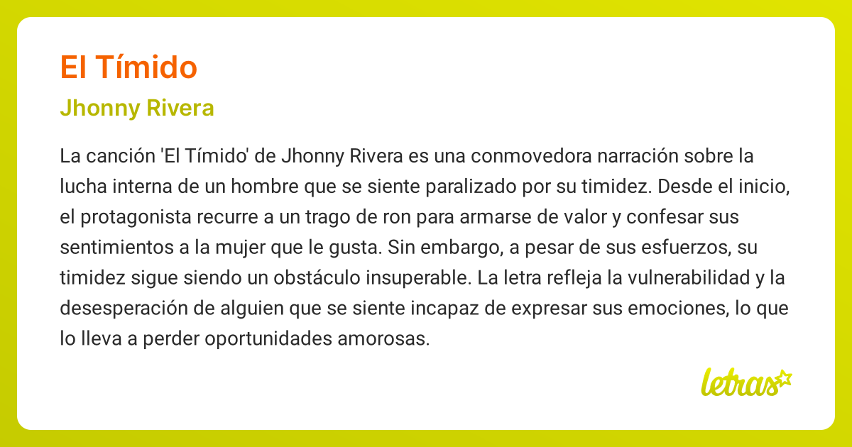 Significado de la canción EL TÍMIDO (Jhonny Rivera) - LETRAS.COM