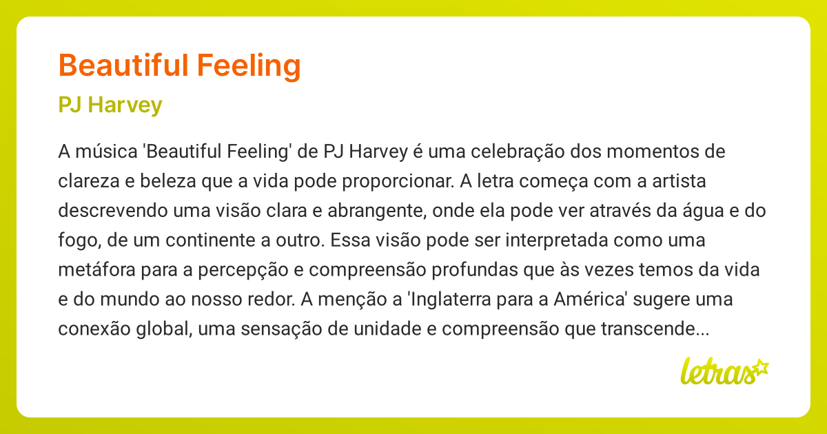 BEAUTIFUL FEELING (SIGNIFICADO) PJ Harvey
