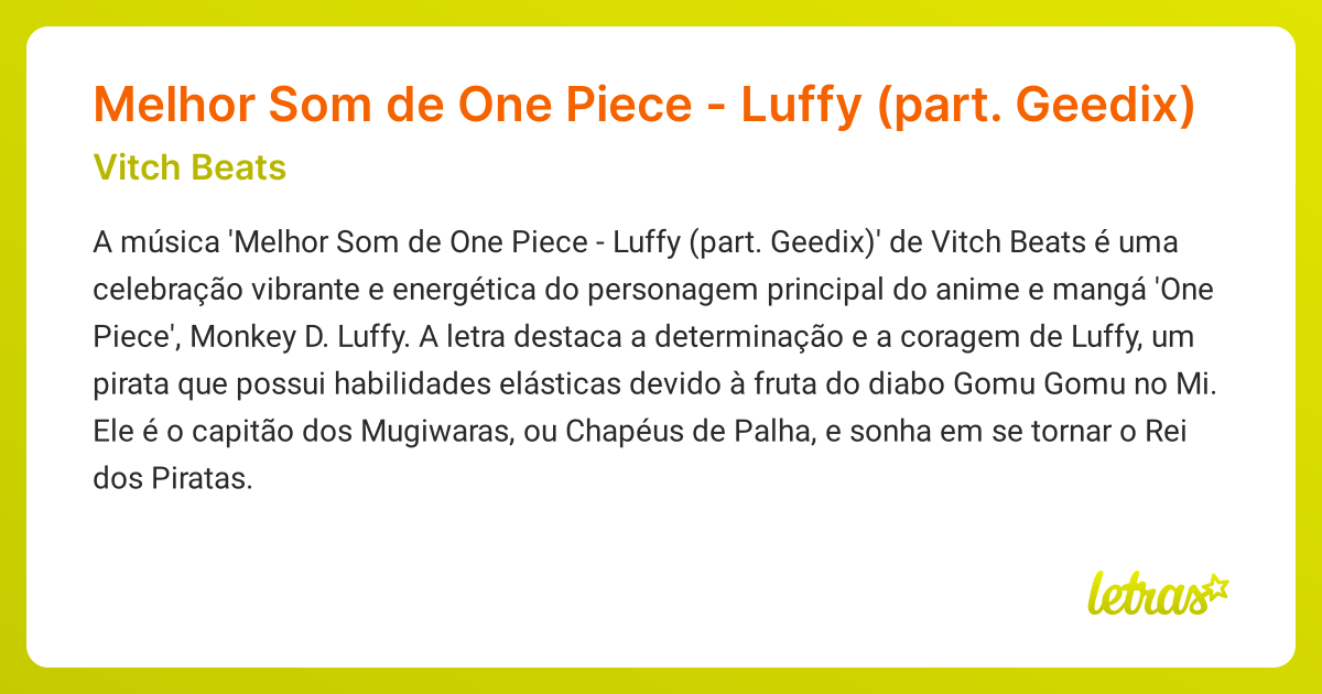Significado da música Melhor Som de One Piece - Luffy (part. Geedix ...