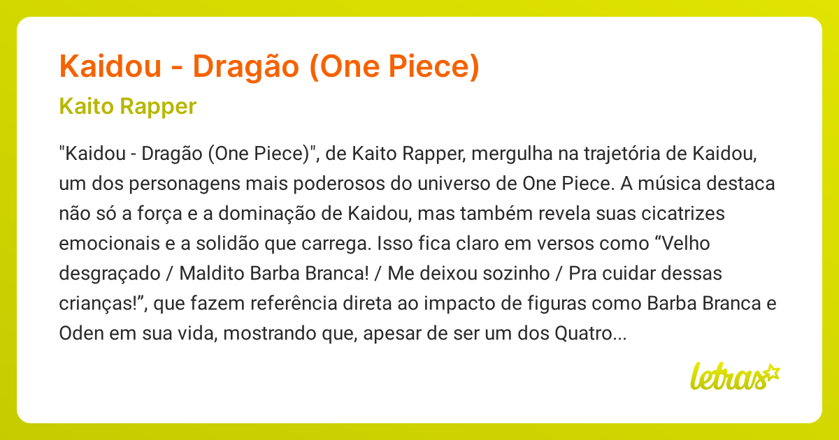Significado da música KAIDOU - DRAGÃO (ONE PIECE) (Kaito Rapper ...