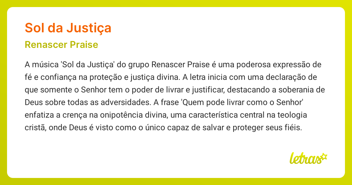Significado da música SOL DA JUSTIÇA (Renascer Praise) - LETRAS.MUS.BR
