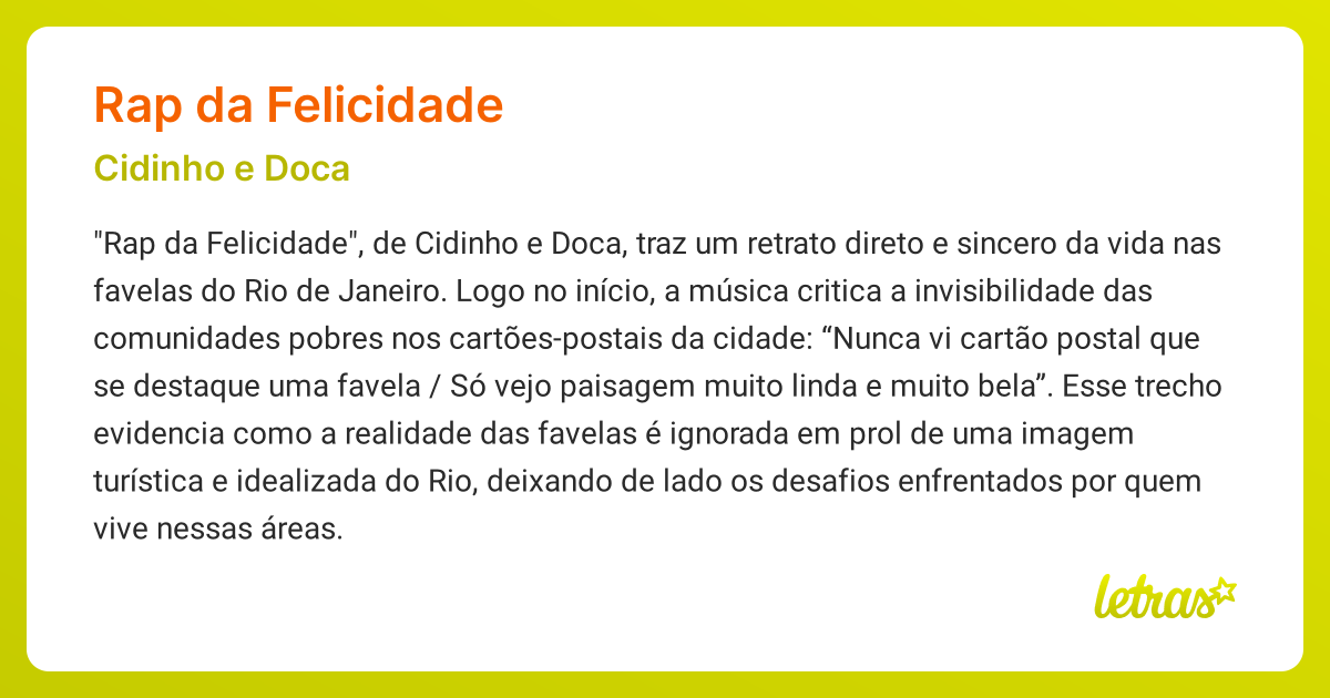 Significado da música RAP DA FELICIDADE (Cidinho e Doca) - LETRAS.MUS.BR