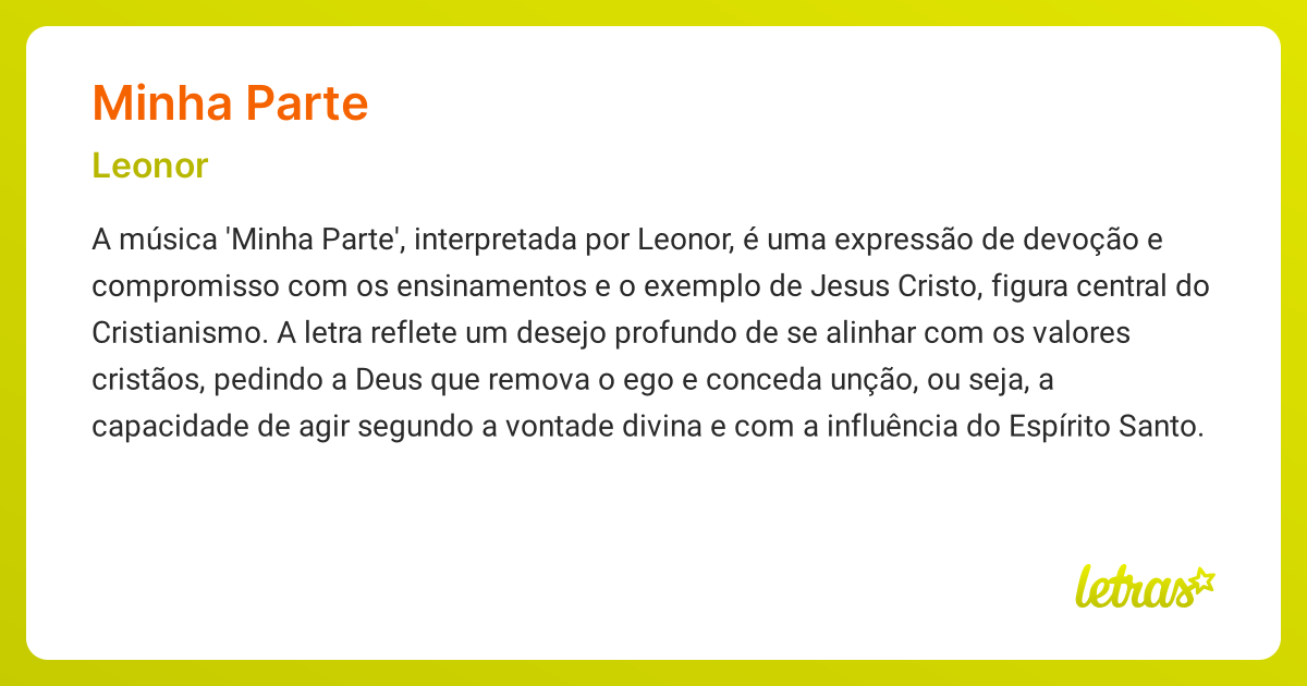 Significado da música MINHA PARTE (Leonor) - LETRAS.MUS.BR