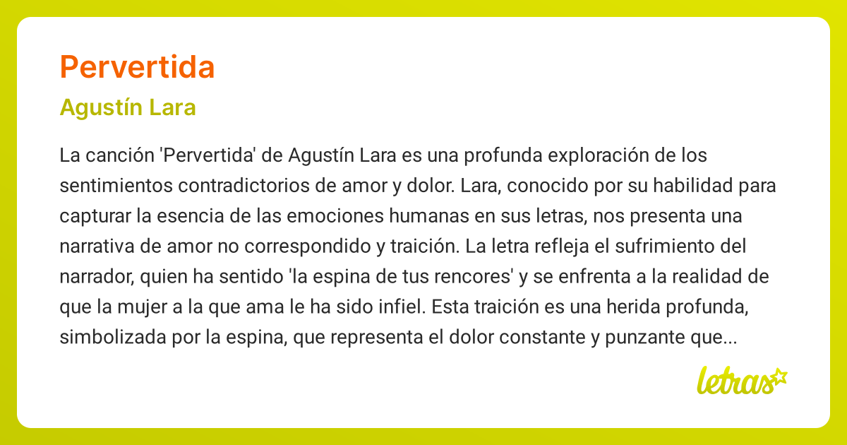 Significado de la canción PERVERTIDA (Agustín Lara) - LETRAS.COM