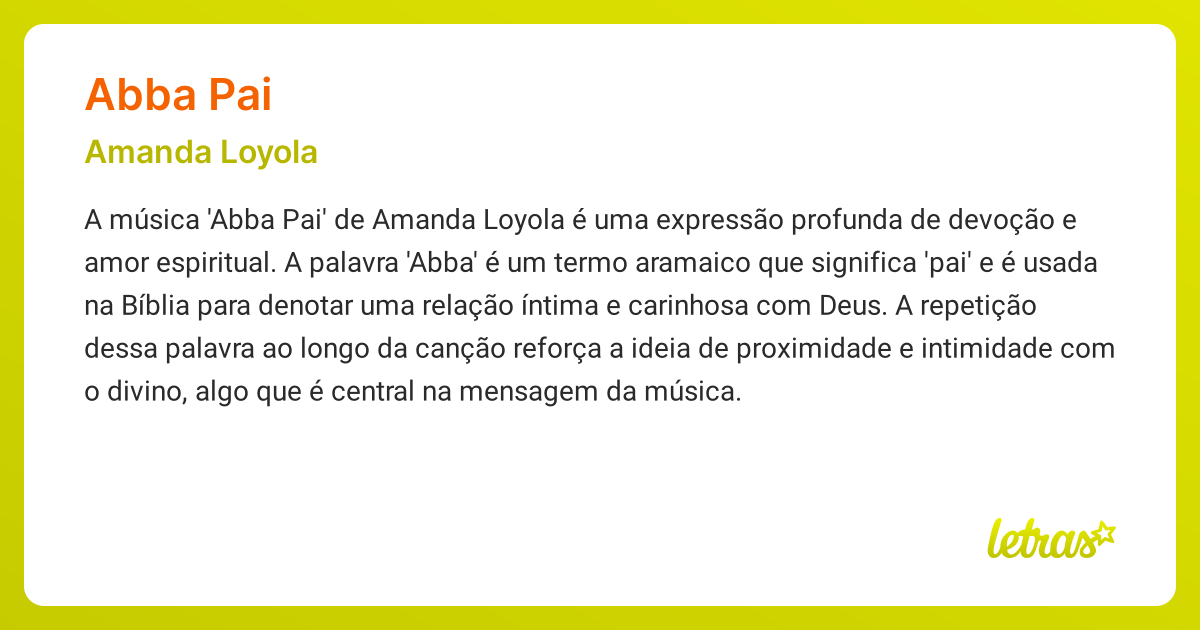 Significado da música ABBA PAI (Amanda Loyola) - LETRAS.MUS.BR