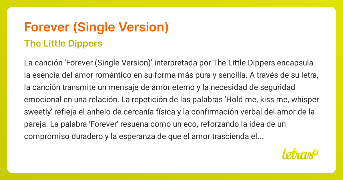 Significado de la canción FOREVER (SINGLE VERSION) (The Little Dippers)