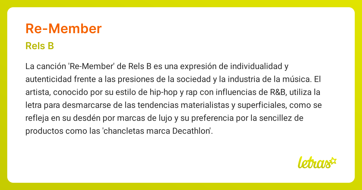 Significado de la canción RE-MEMBER (Rels B) - LETRAS.COM