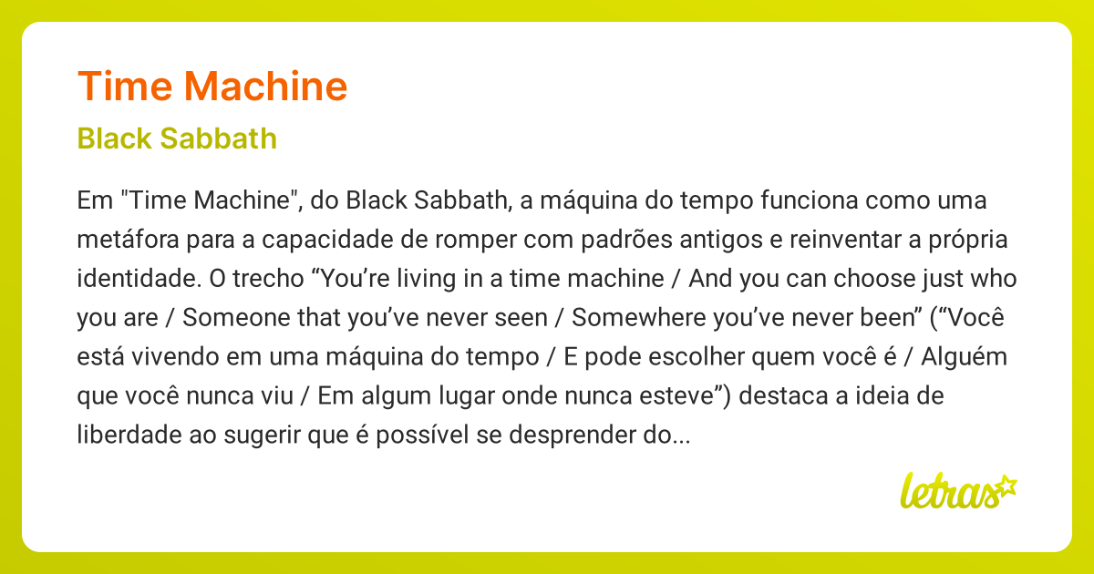 Significado da música TIME MACHINE (Black Sabbath) - LETRAS.MUS.BR