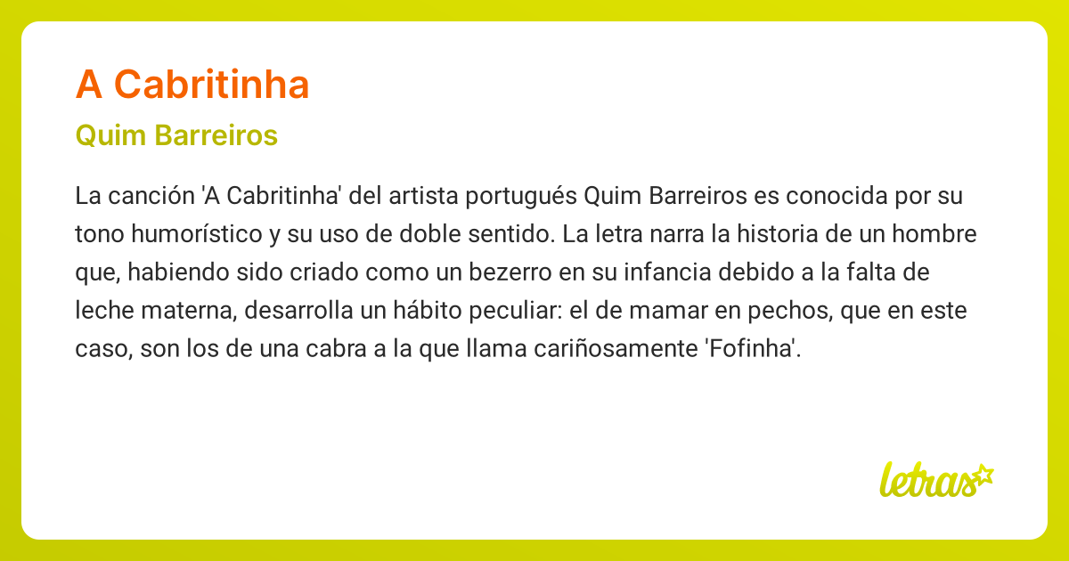 Significado de la canción A CABRITINHA (Quim Barreiros) - LETRAS.COM