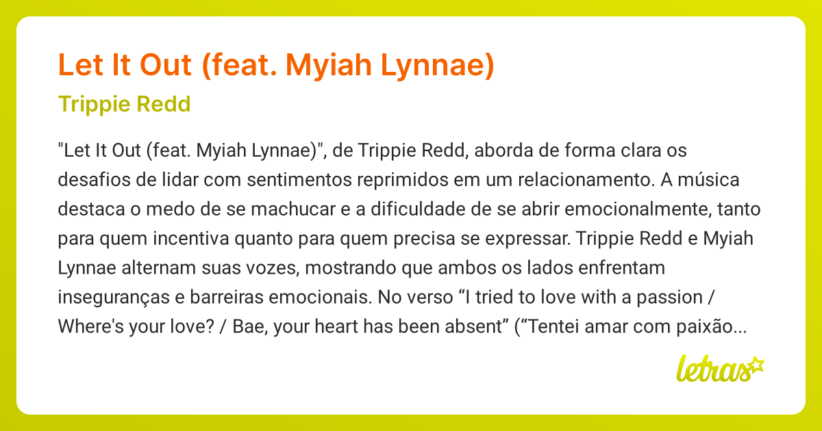 Significado da música Let It Out (feat. Myiah Lynnae) (Trippie Redd ...