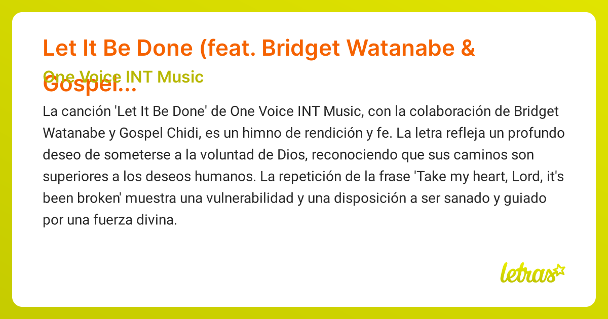 Significado de la canción Let It Be Done (feat. Bridget Watanabe ...