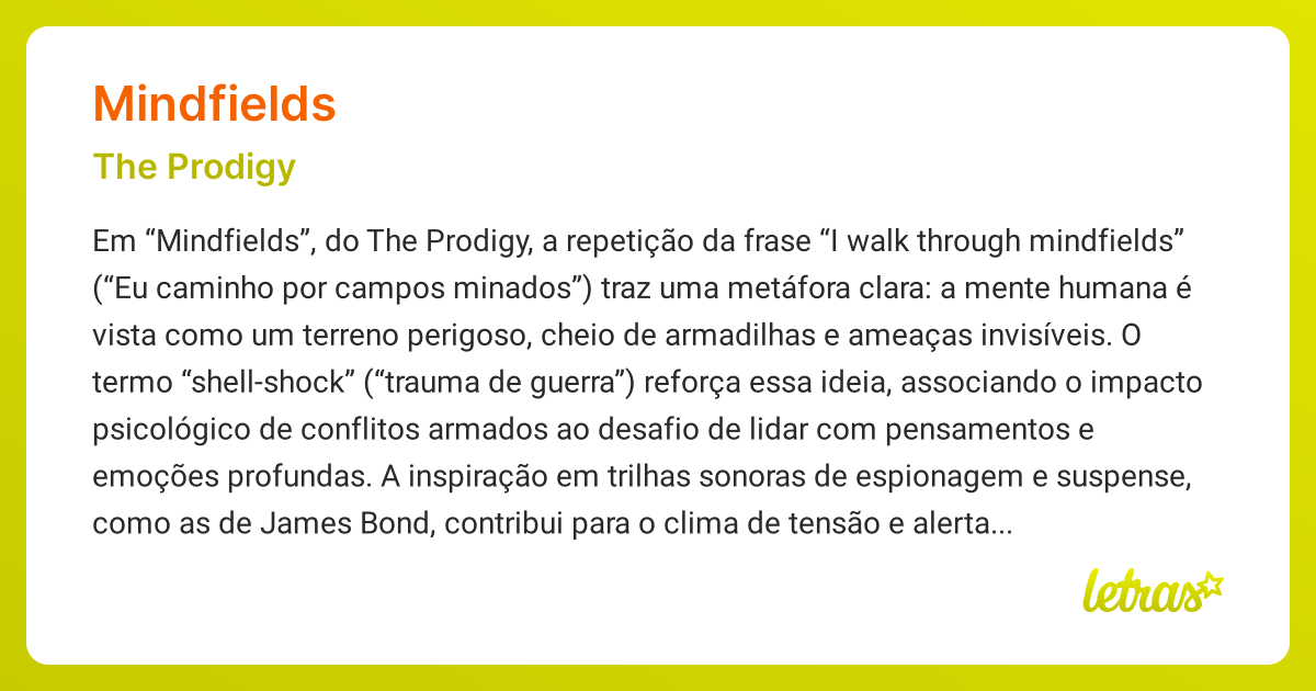 Significado da música MINDFIELDS (The Prodigy) - LETRAS.MUS.BR