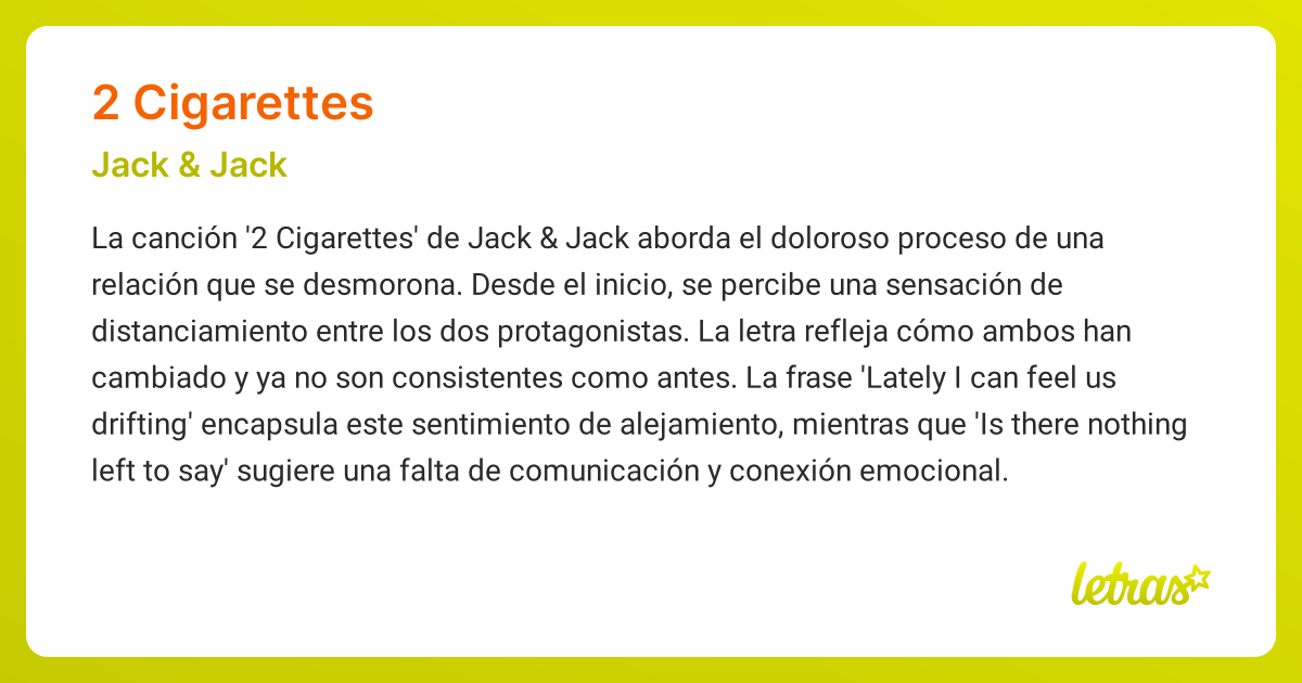 jack & jack 2 cigarettes Significado de la canción 2 CIGARETTES (Jack & Jack)