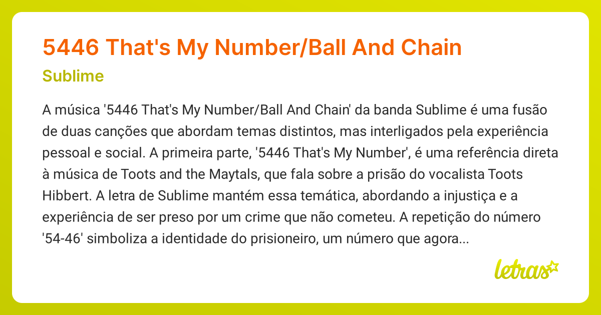 Significado da música 5446 That's My Number/Ball And Chain (Sublime