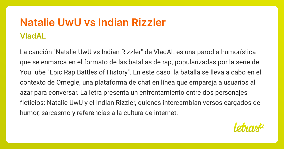Significado de la canción NATALIE UWU VS INDIAN RIZZLER (VladAL ...