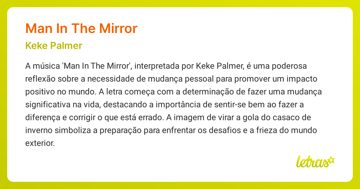MAN IN THE MIRROR (SIGNIFICADO) Keke Palmer