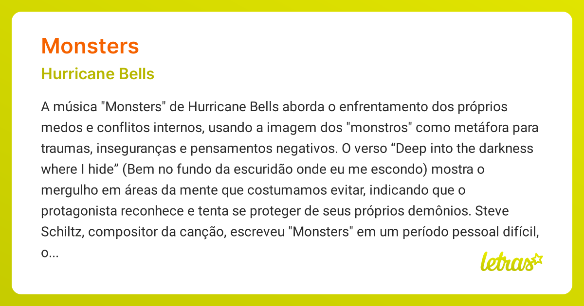 Significado da msica MONSTERS (Hurricane Bells) - LETRAS.MUS.BR