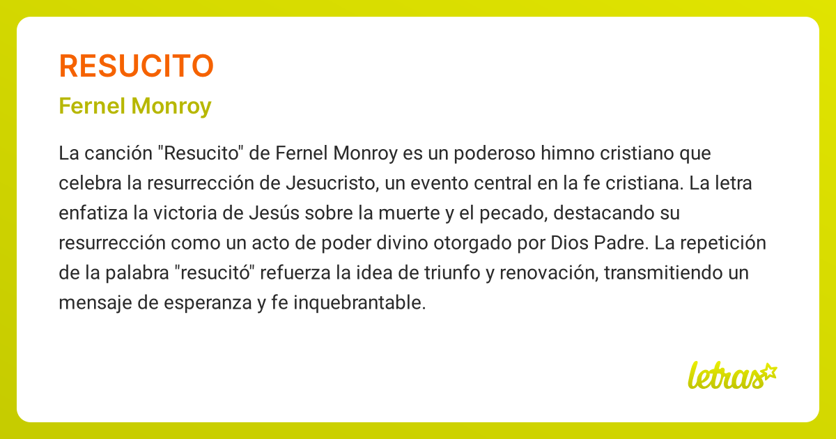 Significado de la canción RESUCITO (Fernel Monroy) - LETRAS.COM