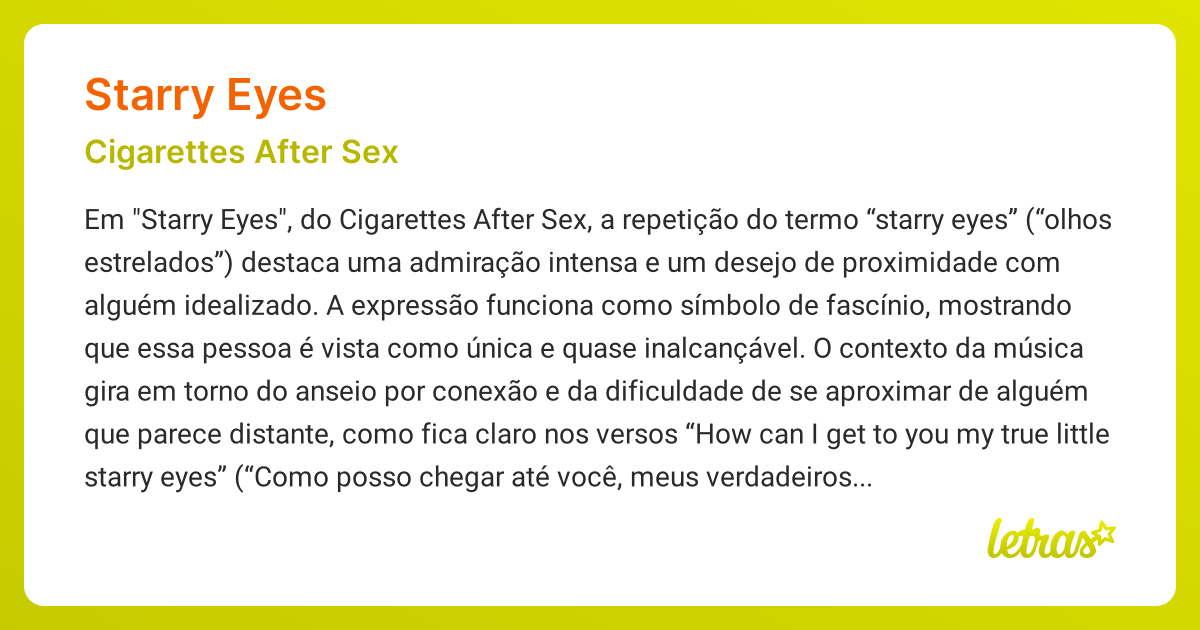 Significado da música STARRY EYES (Cigarettes After Sex)
