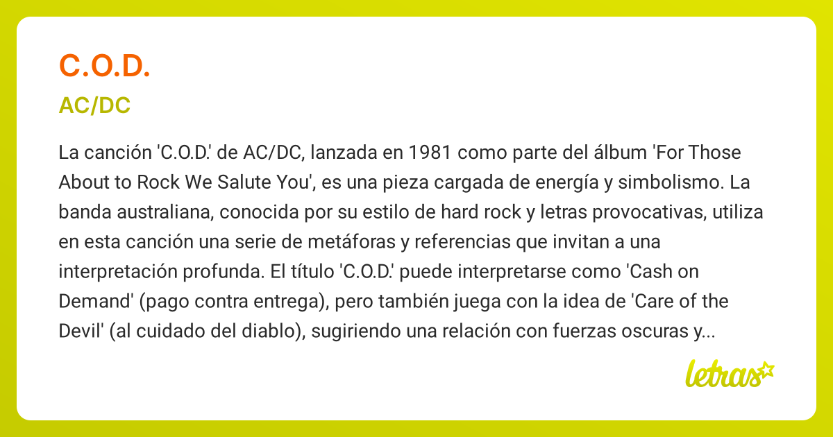 Significado de la canción C.O.D. (AC/DC) - LETRAS.COM