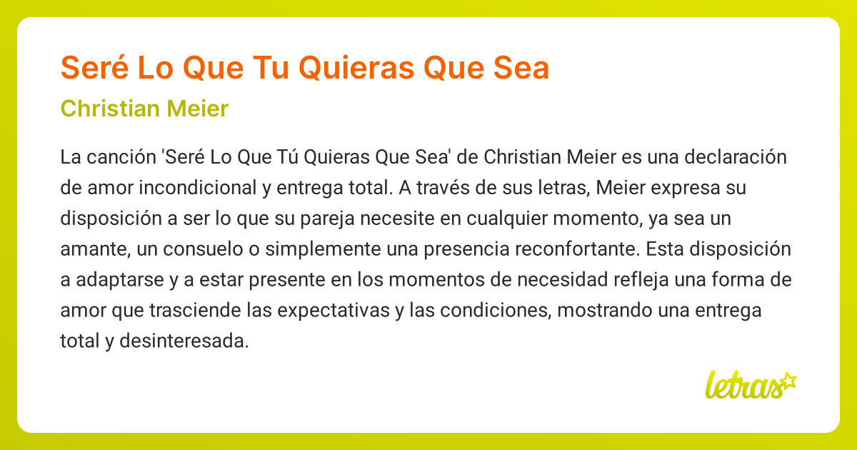 Significado de la canción Seré Lo Que Tu Quieras Que Sea (Christian ...