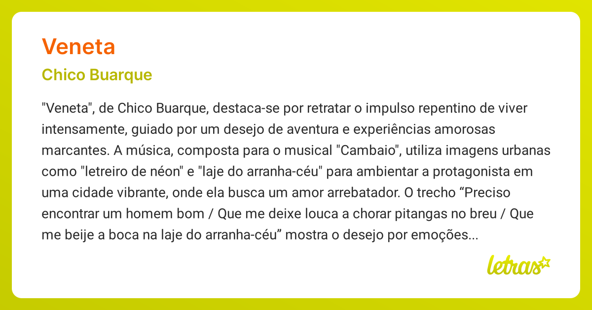 Significado da música VENETA (Chico Buarque) - LETRAS.MUS.BR