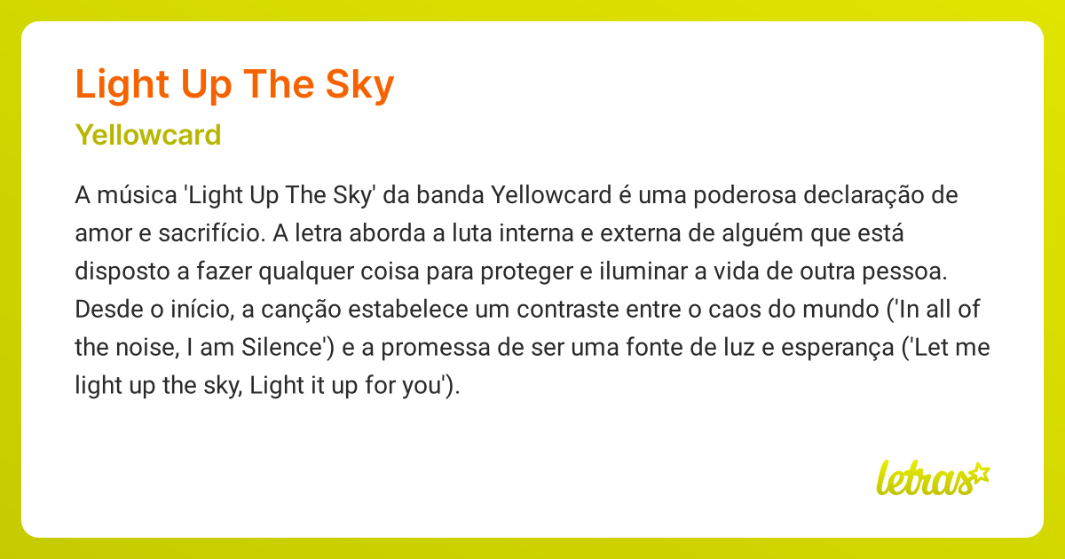 letras de yellowcard light up the sky