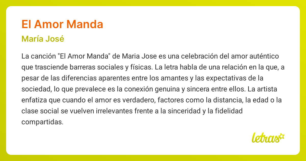Significado de la canción EL AMOR MANDA (María José) - LETRAS.COM