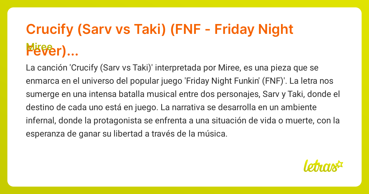 Significado de la canción Crucify (Sarv vs Taki) (FNF - Friday Night ...