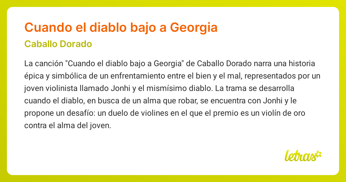 Significado de la canción Cuando el diablo bajo a Georgia (Caballo ...
