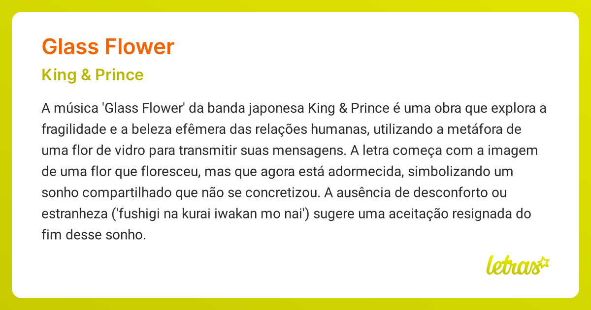 Significado da música GLASS FLOWER (King & Prince) LETRAS.MUS.BR