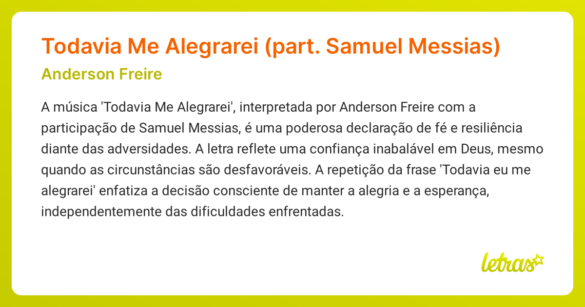 Significado da música Todavia Me Alegrarei (part. Samuel Messias
