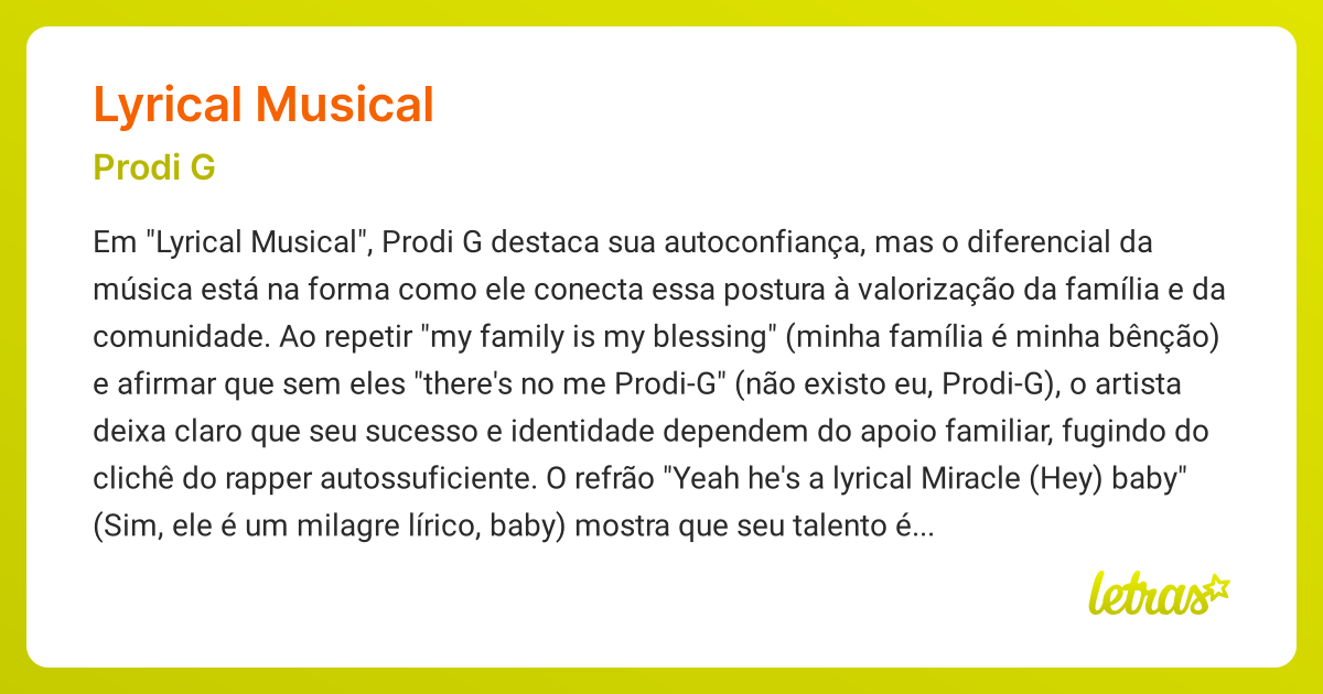 Significado da música LYRICAL MUSICAL (Prodi G) - LETRAS.MUS.BR