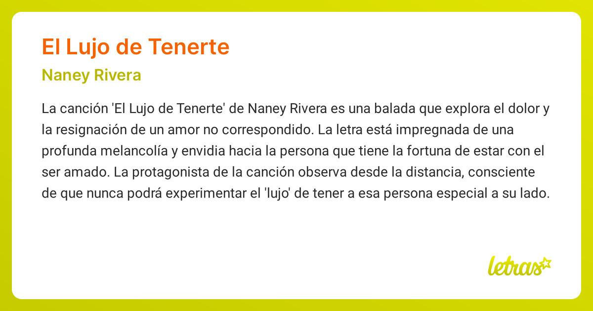 Significado de la canción EL LUJO DE TENERTE (Naney Rivera) - LETRAS.COM