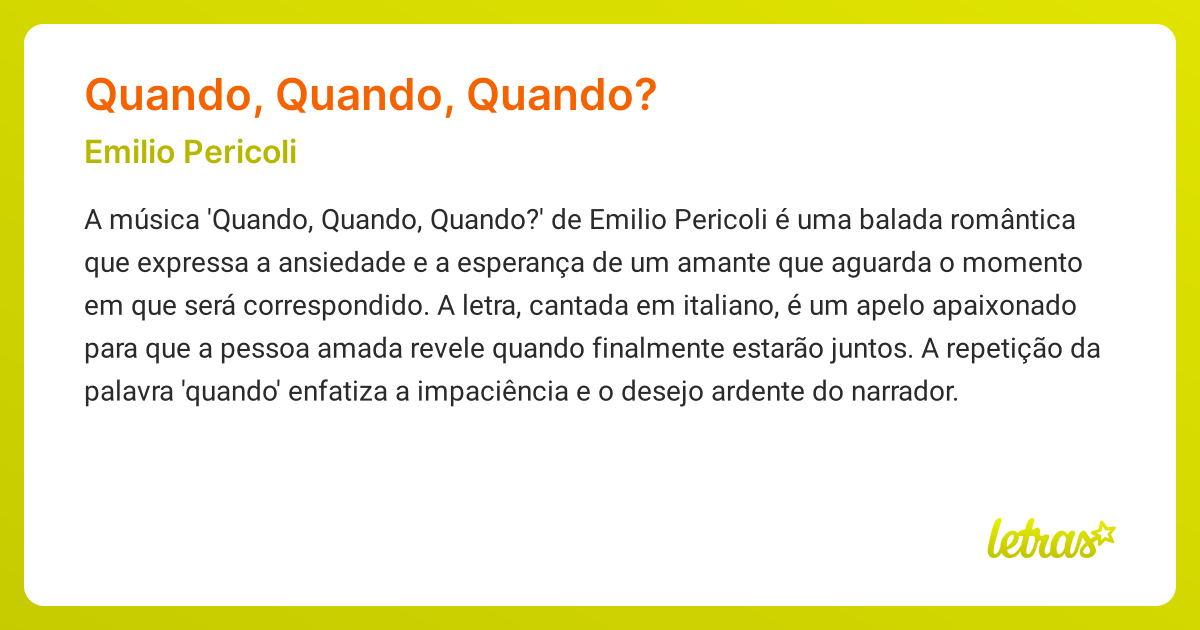 Significado da música QUANDO, QUANDO, QUANDO? (Emilio Pericoli ...