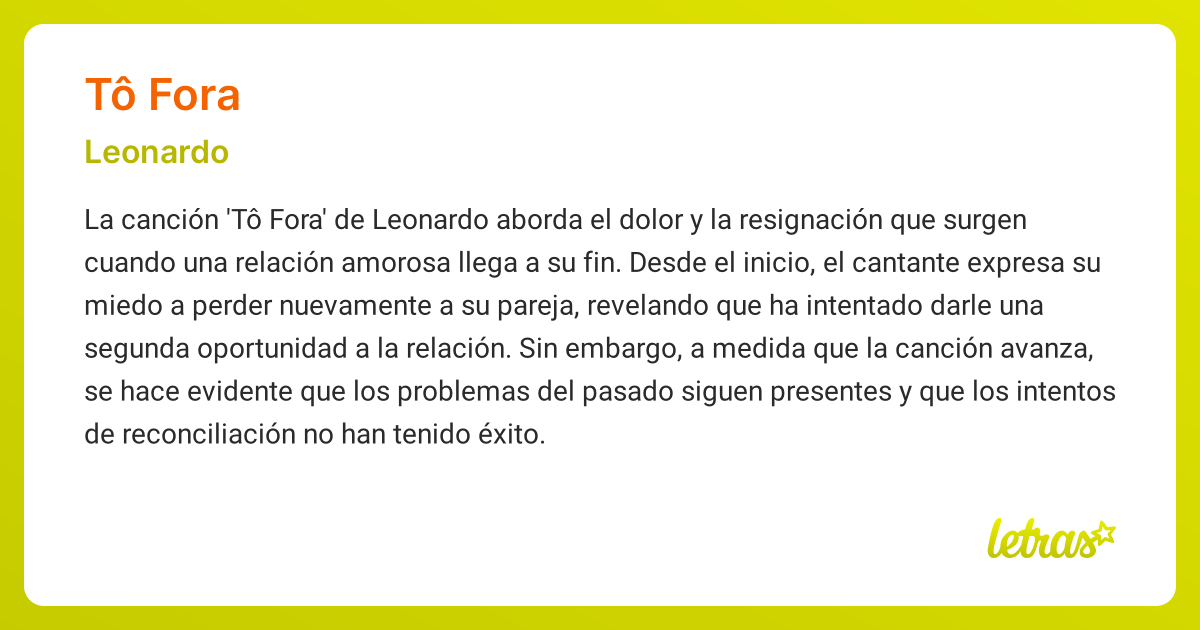 Significado de la canción TÔ FORA (Leonardo) - LETRAS.COM