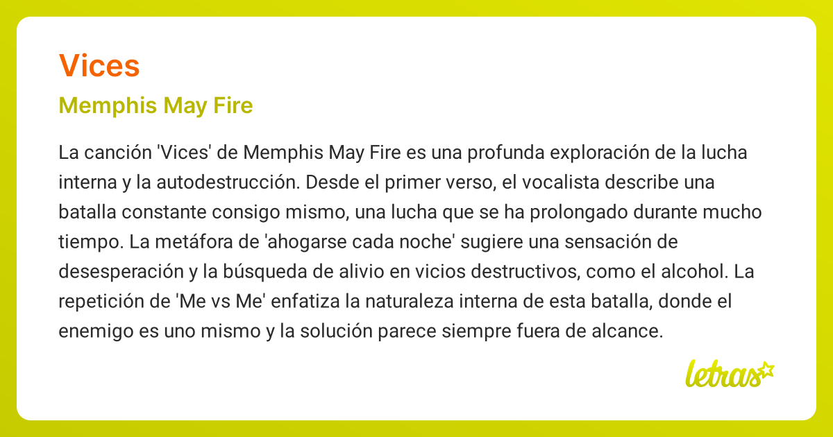 Significado de la canción VICES (Memphis May Fire) - LETRAS.COM