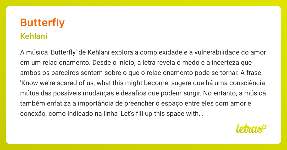 Significado da música BUTTERFLY (Kehlani) LETRAS.MUS.BR
