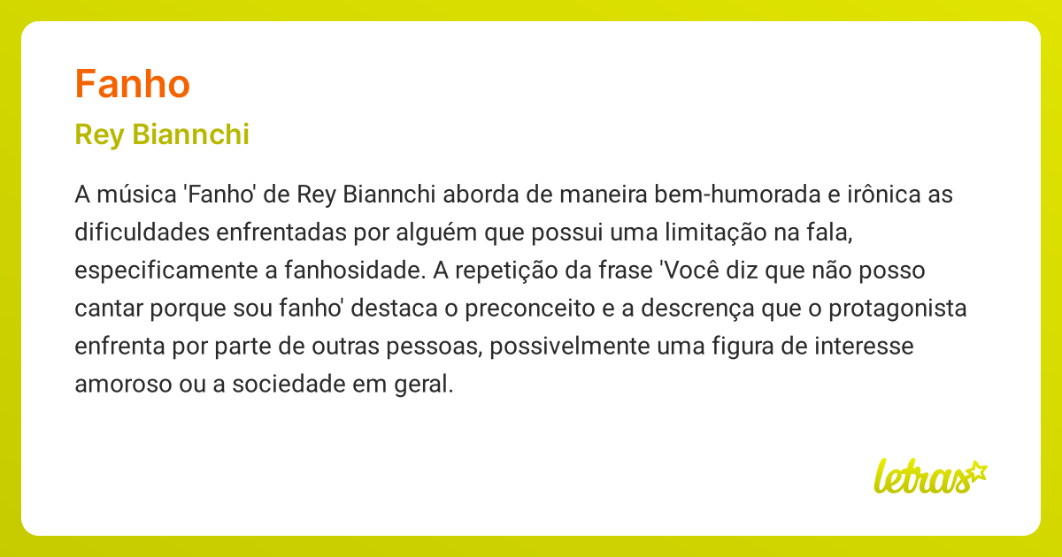 Significado da música FANHO (Rey Biannchi) - LETRAS.MUS.BR