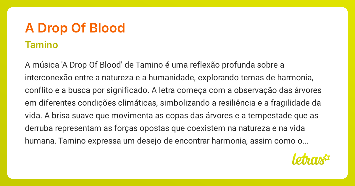 Significado da música A DROP OF BLOOD (Tamino) LETRAS.MUS.BR