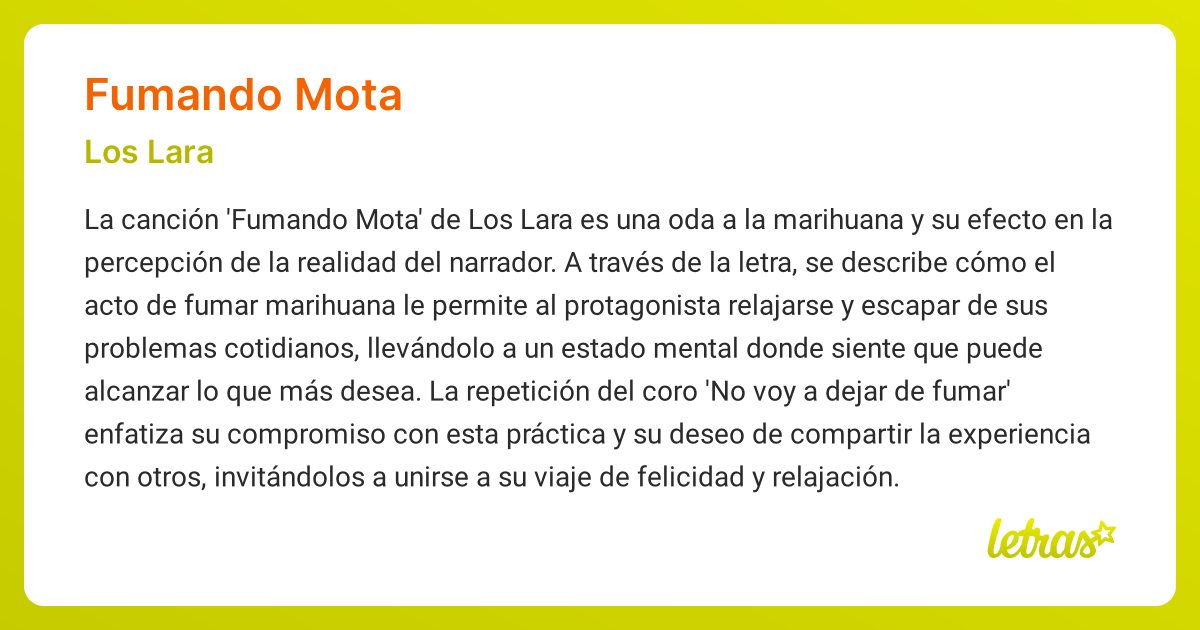 Significado de la canción FUMANDO MOTA (Los Lara) - LETRAS.COM