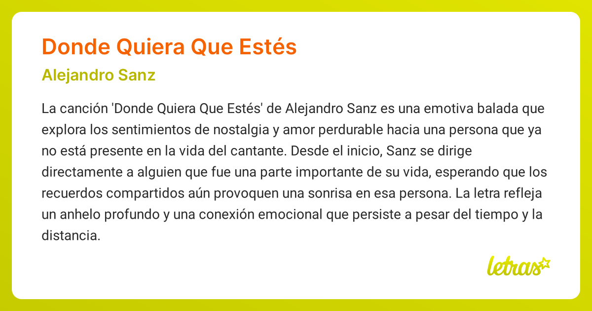 Significado de la canción DONDE QUIERA QUE ESTÉS (Alejandro Sanz ...